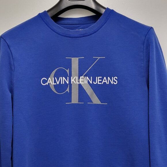 Calvin Klein Jeans Sweatshirt Mens Medium Pullover Fleece Logo Long Sleeve Blue - Picture 2 of 15
